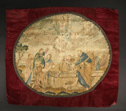 La Résurrection, médaillon brodé, XVIIe siècle,...