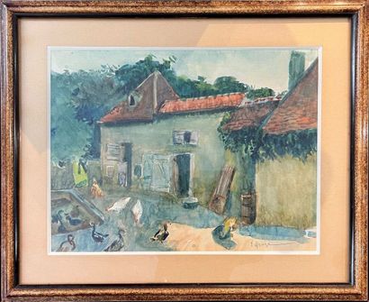 Edmond Amédée HEUZÉ (1884-1967)
La basse-cour
Aquarelle.
Signée...