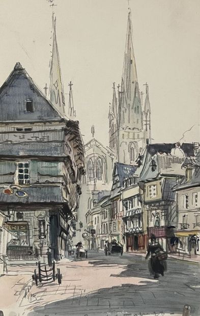 Eugène Véder (1876-1936)
Lot de cinq dessins
Rue...