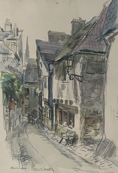 Eugène Véder (1876-1936)
Lot de cinq dessins
Rue...