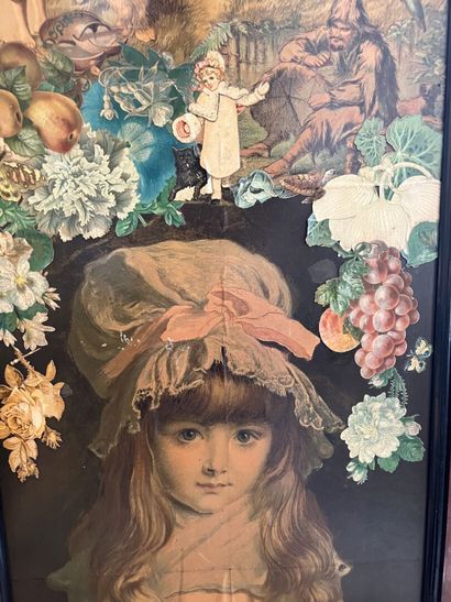 Mahogany screen, four leaves decorated with...