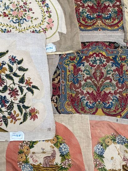 Set of thirteen petit point trimmings decorated...