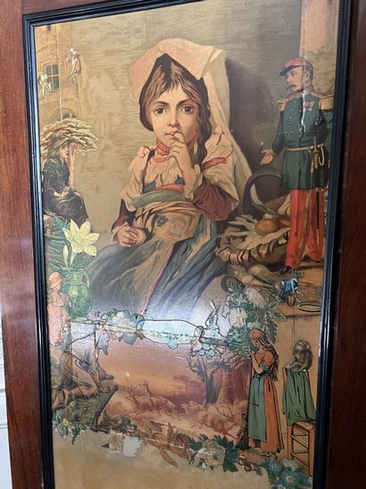 Mahogany screen, four leaves decorated with...
