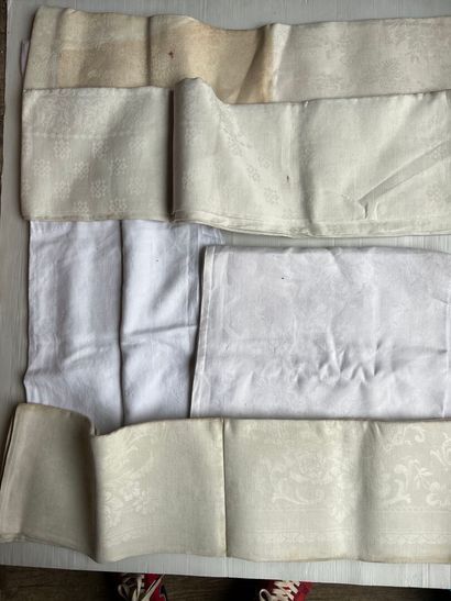 Three damask tablecloths, second third of...