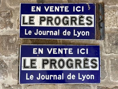 Two LE PROGRES enamel plates 
59 x 28 cm