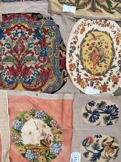 Set of thirteen petit point trimmings decorated...