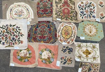 Set of thirteen petit point trimmings decorated...
