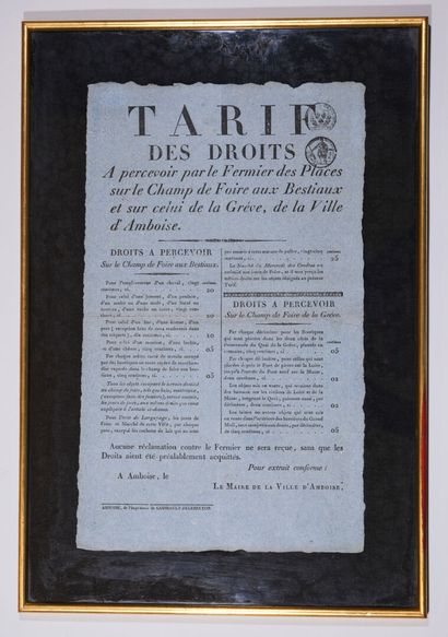 [Affiche]. [Amboise]. TARIF des droits à...