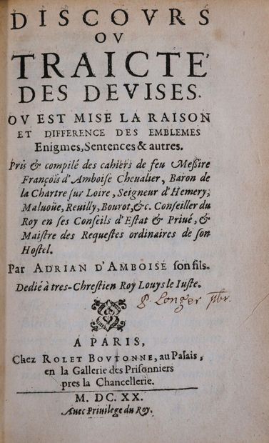 [Emblèmes]. AMBOISE (Adrian d'). Devises...