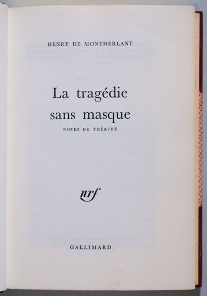 MONTHERLANT (Henry de). La tragédie sans...