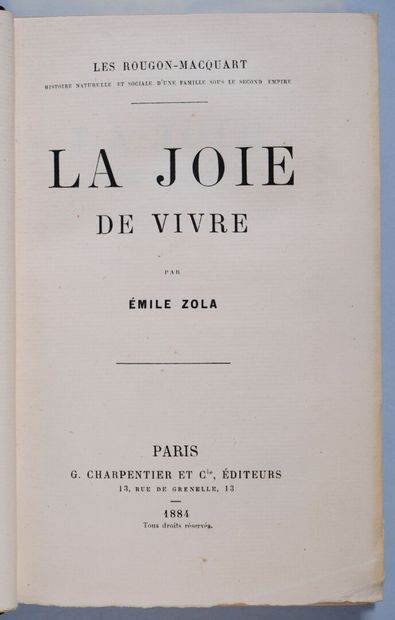 ZOLA (Émile). La joie de vivre. Paris, Charpentier,...