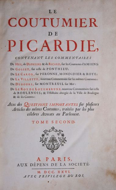 [Coutume. Picardie. 1726]. COUTUMIER (Le)...