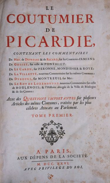 [Coutume. Picardie. 1726]. COUTUMIER (Le)...