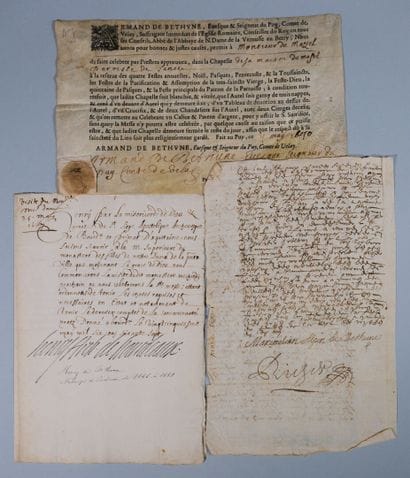 BÉTHUNE Famille de. 12 documents. Ensemble...