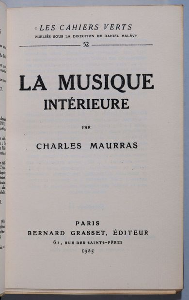 MAURRAS (Charles). La musique intérieure....
