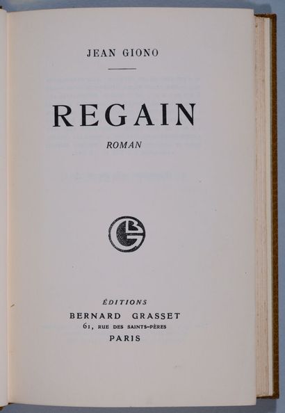 GIONO (Jean). Regain. Paris, Grasset, 1930....