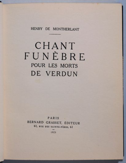 MONTHERLANT (Henry de). Chant funèbre pour...