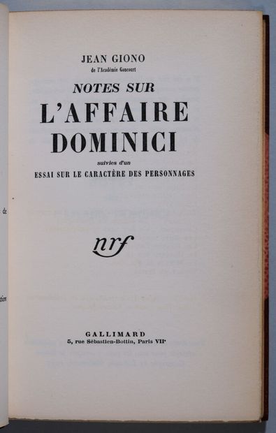 GIONO (Jean). Notes sur l'affaire Dominici....