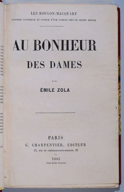 ZOLA (Émile). Au Bonheur des dames. Paris,...