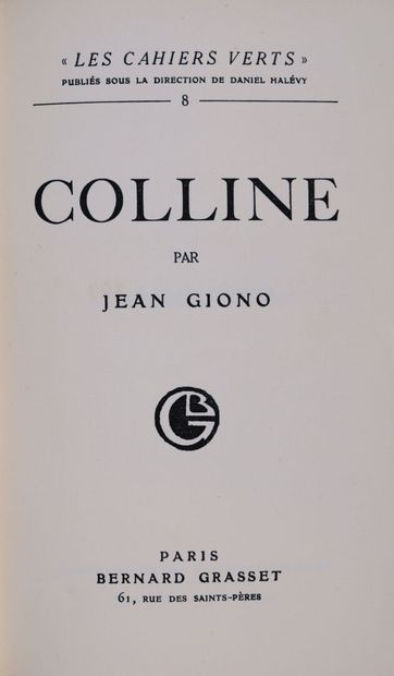 GIONO (Jean). Colline. Paris, Grasset (Les...