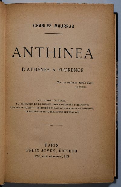 MAURRAS (Charles). Anthinéa. D'Athènes à...