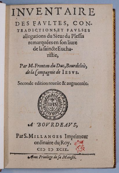 [Livre du XVIe siècle]. FRONTON DU DUC. Inventaire...
