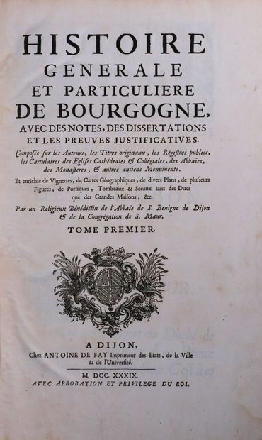 [Reliure aux armes]. [PLANCHER (Urbain)]....