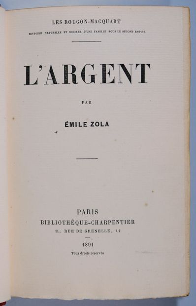 ZOLA (Émile). L'Argent. Paris, Charpentier,...