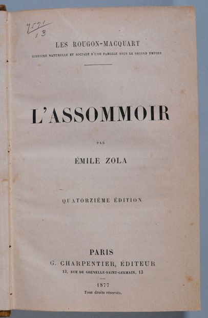 ZOLA (Émile). L'assommoir. Paris, Charpentier,...