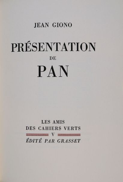 GIONO (Jean). Présentation de Pan. Paris,...