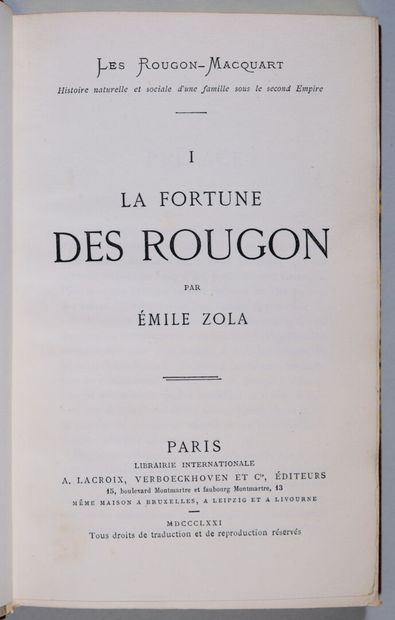 ZOLA (Émile). La fortune des Rougon. Paris,...