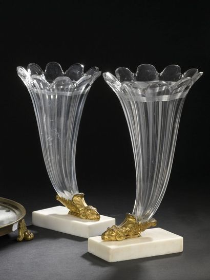 Pair of gilt bronze and crystal Rhythmon...