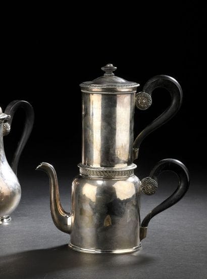 Silver coffee pot and filter, Vieillard hallmark...