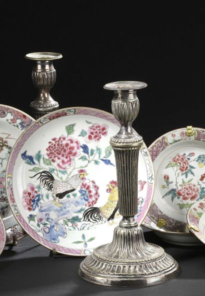Pair of Louis XVI chased bronze and silver-plated...