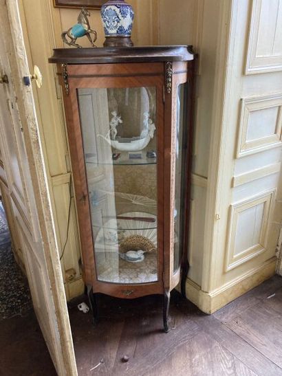 WINDOW in wood and marquetry, half-moon shape,...