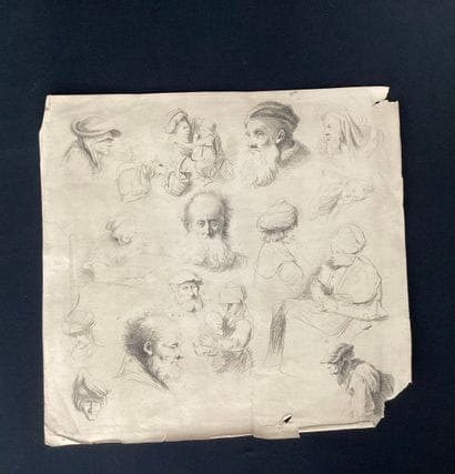 After REMBRANDT
Study of heads. 
Engraving...