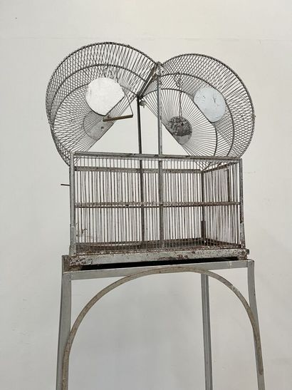 BIRD CAGE and stand in metal painted metallic...