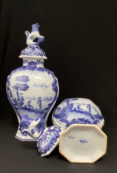 DELFT - 19th century : 
Pair of covered earthenware...