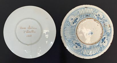 TWO earthenware PLATES, one with brown sepia...