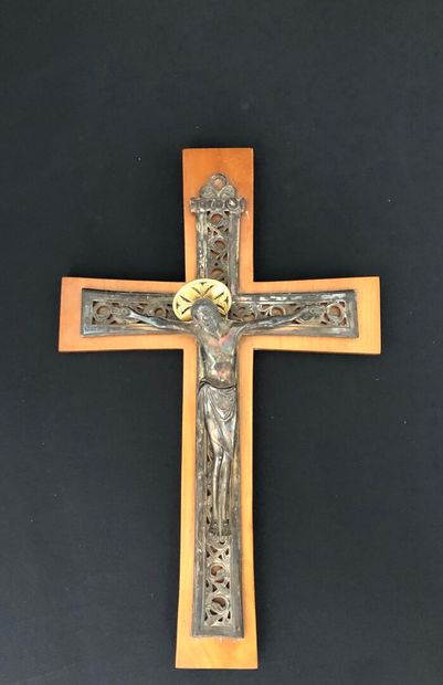 CRUCIFIX in silver-plated bronze, with the...