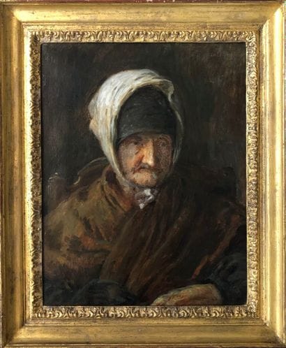 Adolf Félix CALS (1810-1880)
Elderly woman.
Oil...