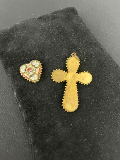 Micro-mosaic CROSS and HEART in gilded metal...