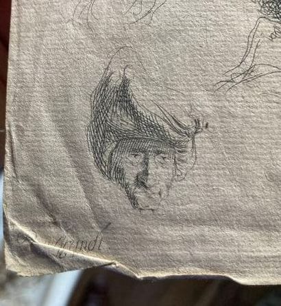 After REMBRANDT
Study of heads. 
Engraving...