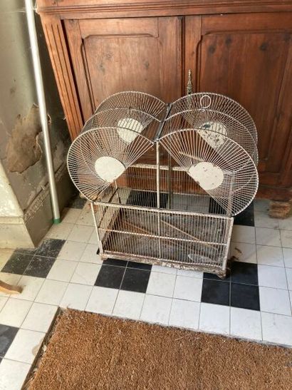 BIRD CAGE and stand in metal painted metallic...