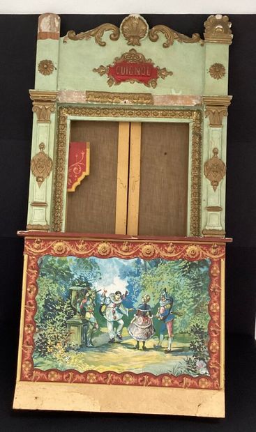 PETIT THEATRE de guignol en bois sculpté...