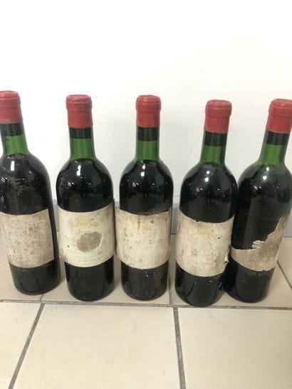 5 bouteilles Château PIBRAN - Pauillac, 1964.
Étiquettes...