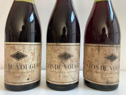 3 bouteilles Clos de Vougeot 1961, édition...