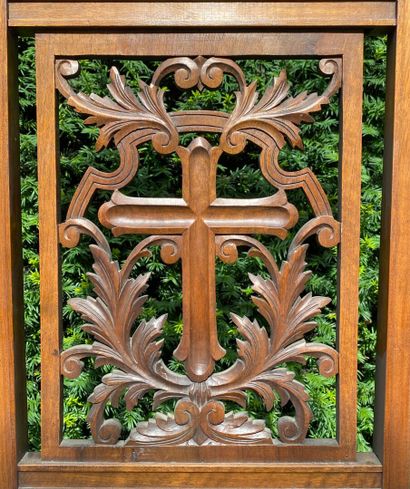 Louis XV-style openwork natural wood prie-dieu,...