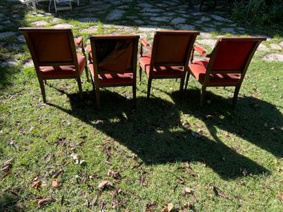 Suite of four armchairs and a sofa in molded...