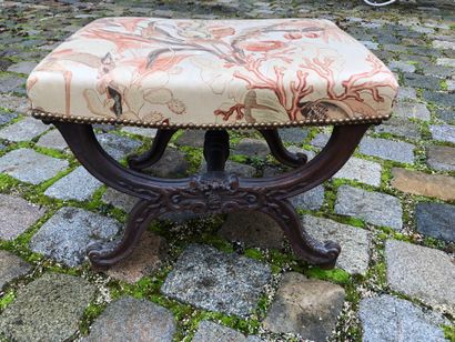 Louis XV-style carved walnut ployant stool...